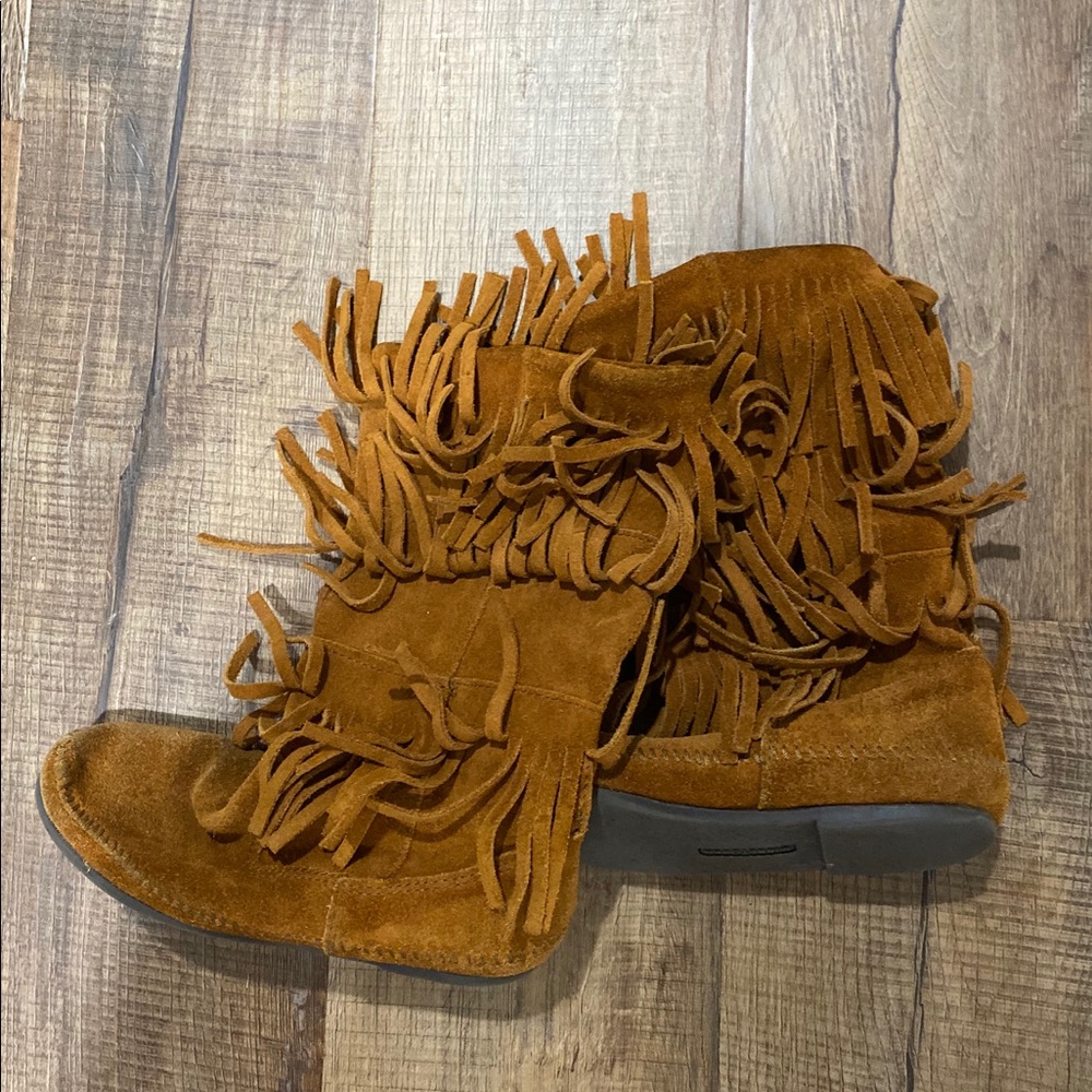 Minnetonka Three Tier Fringe Moccasin Boots - image 2